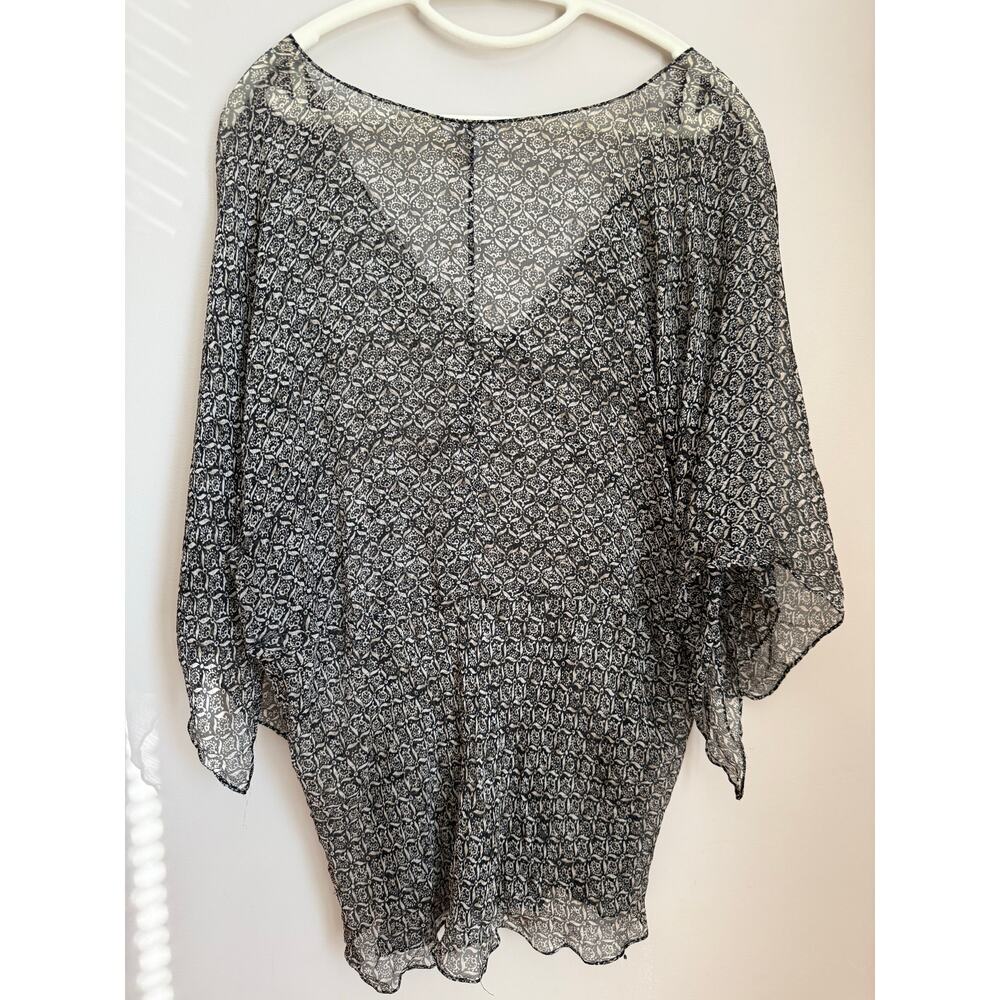Charter Club 100% Silk Sheer Layering Blouse Black Print Size 20W | Quiet Luxury